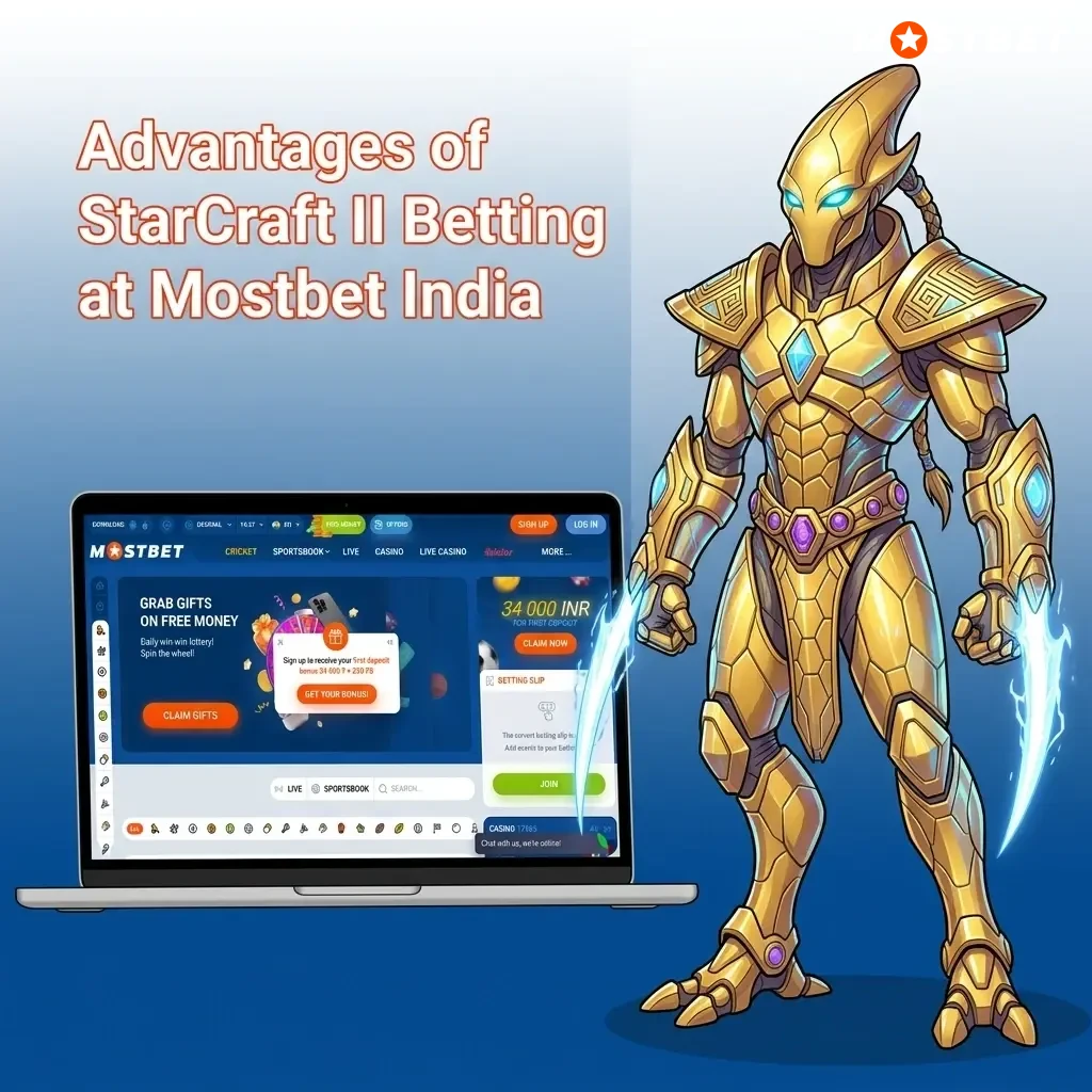 Mostbet India StarCraft II betting advantages including welcome bonus, UPI payments, 24/7 support and competitive odds